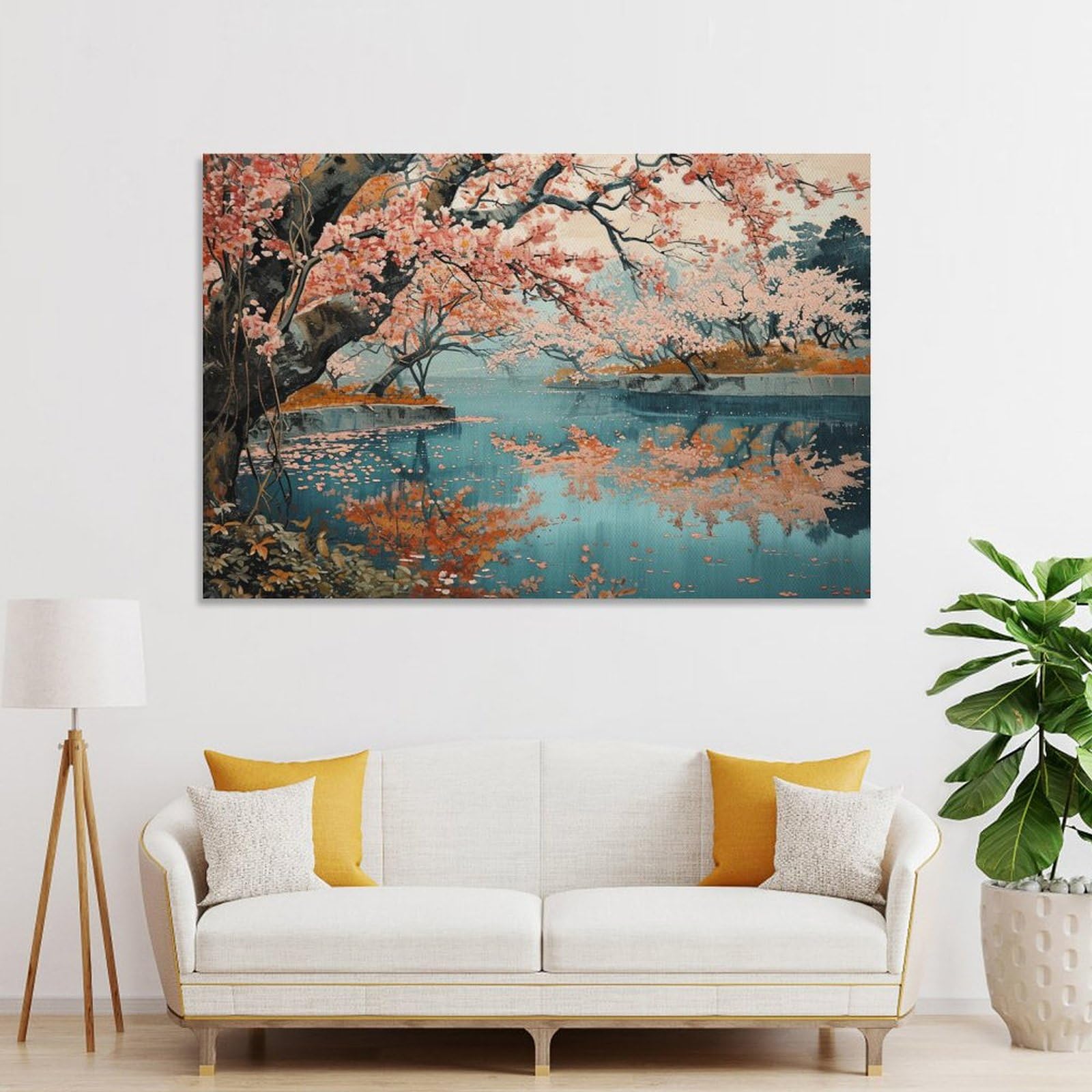 Amazon.co.jp: 絵画 さくら公園と湖インテリア 絵画 美しい自然の風景